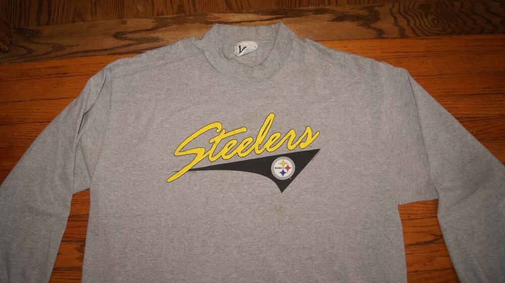 Vintage 90s Pittsburgh Steelers Mens 2XL Gray Long Sleeve Shirt Script RARE!